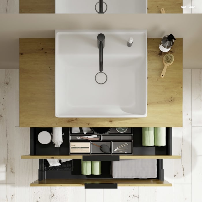 burgbad Eqio Waschtischkombination mit Keramik-Aufsatzwaschtisch 100 cm, mit Griff G0200