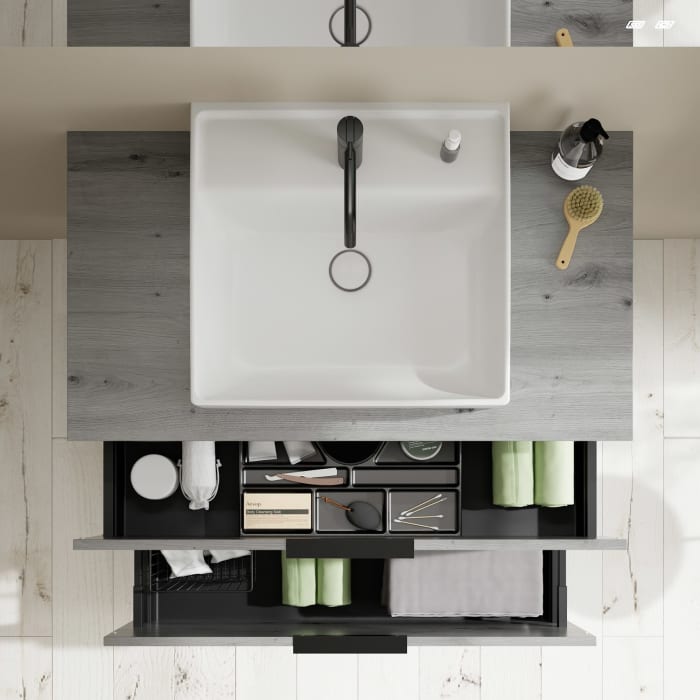 burgbad Eqio Waschtischkombination mit Keramik-Aufsatzwaschtisch 100 cm, mit Griff G0200