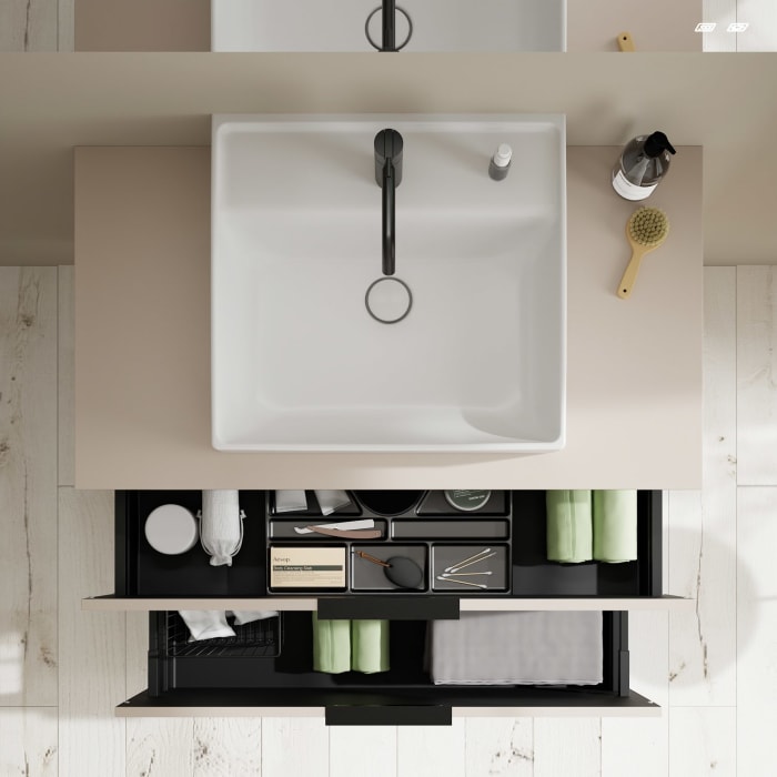 burgbad Eqio Waschtischkombination mit Keramik-Aufsatzwaschtisch 100 cm, mit Griff G0200