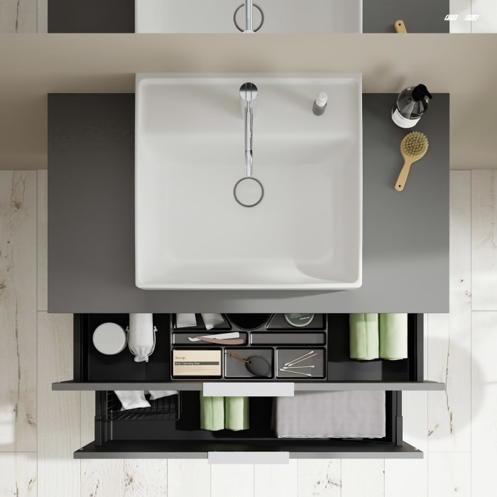 burgbad Eqio Waschtischkombination mit Keramik-Aufsatzwaschtisch 100 cm, mit Griff G0146