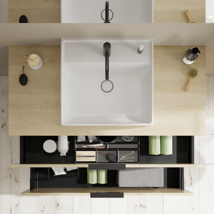 burgbad Eqio Waschtischkombination mit Keramik-Aufsatzwaschtisch 120 cm, mit Griff G0200