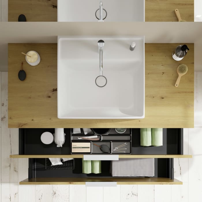 burgbad Eqio Waschtischkombination mit Keramik-Aufsatzwaschtisch 120 cm, mit Griff G0146