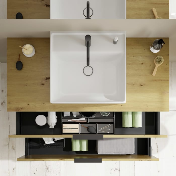 burgbad Eqio Waschtischkombination mit Keramik-Aufsatzwaschtisch 120 cm, mit Griff G0200