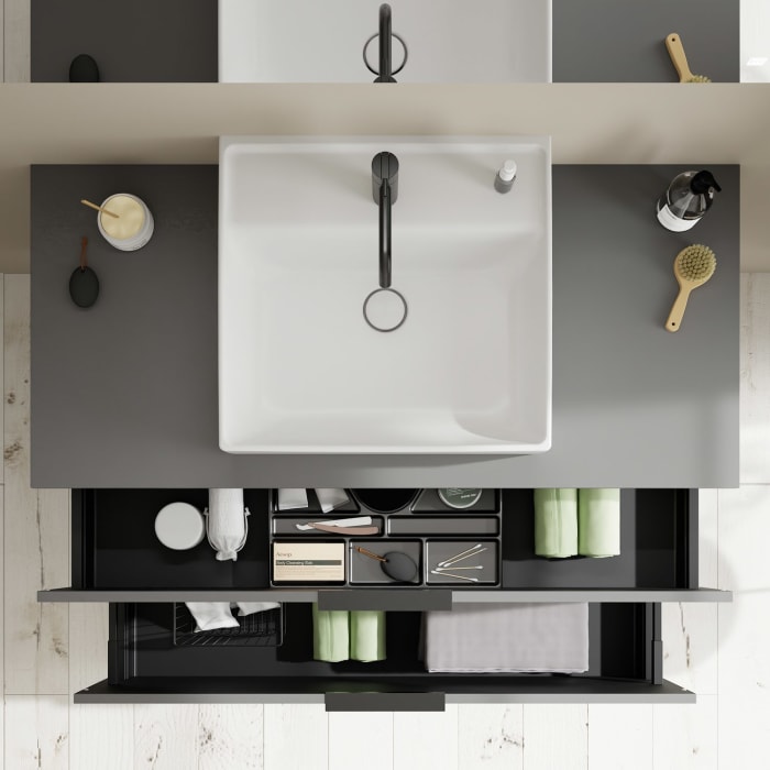 burgbad Eqio Waschtischkombination mit Keramik-Aufsatzwaschtisch 120 cm, mit Griff G0200