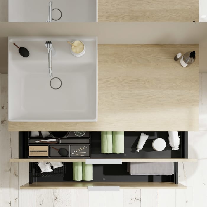 burgbad Eqio Waschtischkombination mit Keramik-Aufsatzwaschtisch 120 cm, links, mit Griff G0146