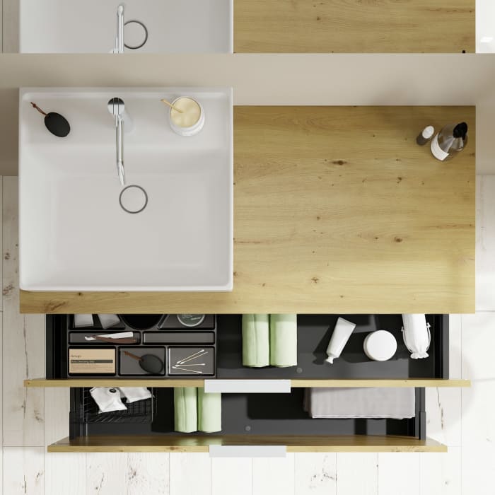 burgbad Eqio Waschtischkombination mit Keramik-Aufsatzwaschtisch 120 cm, links, mit Griff G0146