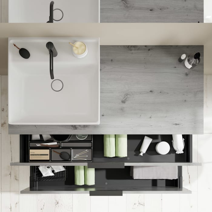 burgbad Eqio Waschtischkombination mit Keramik-Aufsatzwaschtisch 120 cm, links, mit Griff G0200