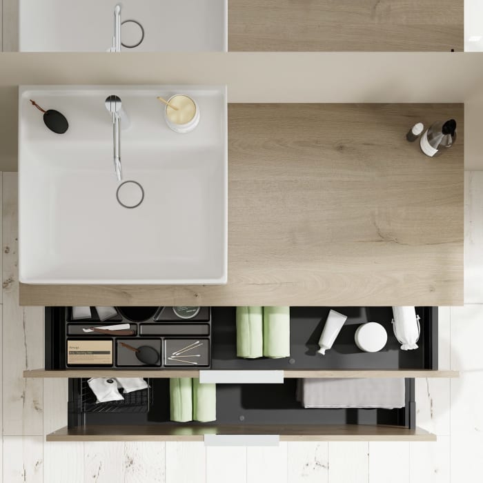 burgbad Eqio Waschtischkombination mit Keramik-Aufsatzwaschtisch 120 cm, links, mit Griff G0146