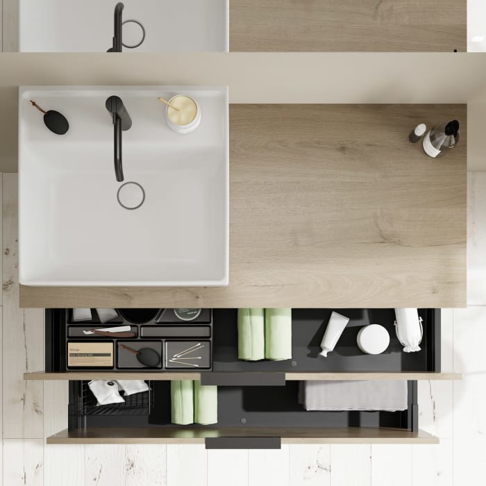 burgbad Eqio Waschtischkombination mit Keramik-Aufsatzwaschtisch 120 cm, links, mit Griff G0200