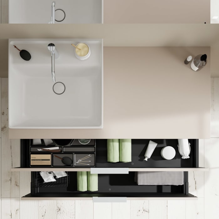 burgbad Eqio Waschtischkombination mit Keramik-Aufsatzwaschtisch 120 cm, links, mit Griff G0146