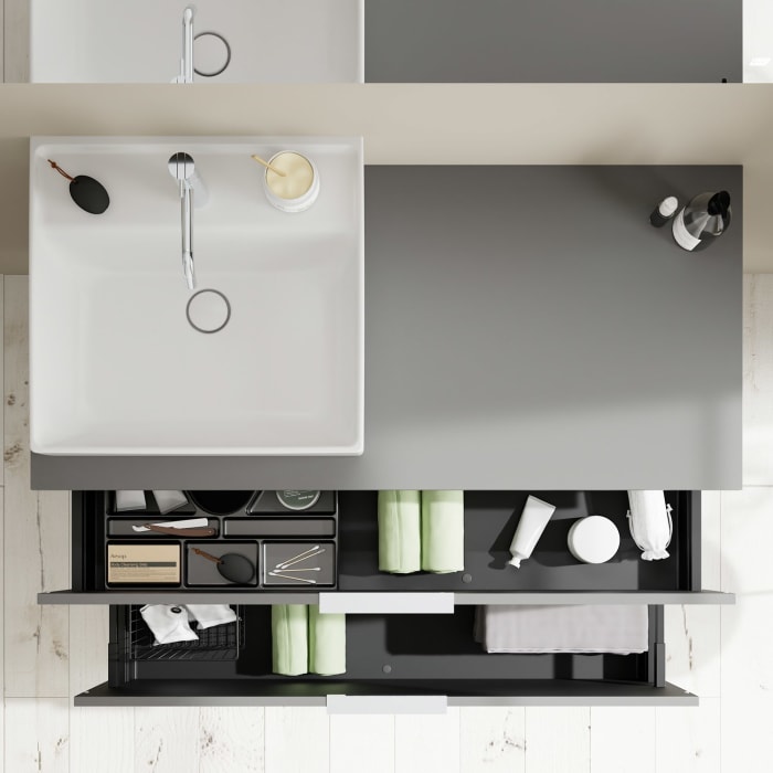 burgbad Eqio Waschtischkombination mit Keramik-Aufsatzwaschtisch 120 cm, links, mit Griff G0146