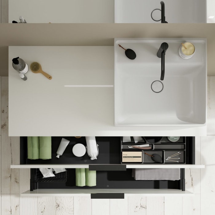 burgbad Eqio Waschtischkombination mit Keramik-Aufsatzwaschtisch 120 cm, rechts, mit Griff G0200