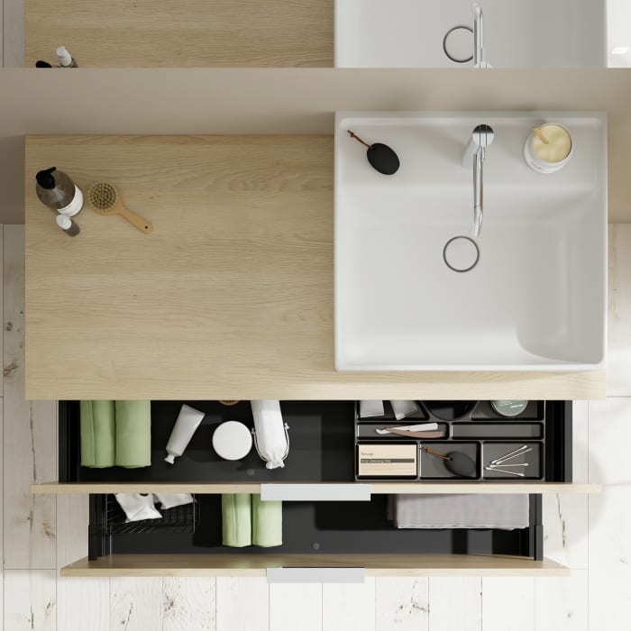 burgbad Eqio Waschtischkombination mit Keramik-Aufsatzwaschtisch 120 cm, rechts, mit Griff G146