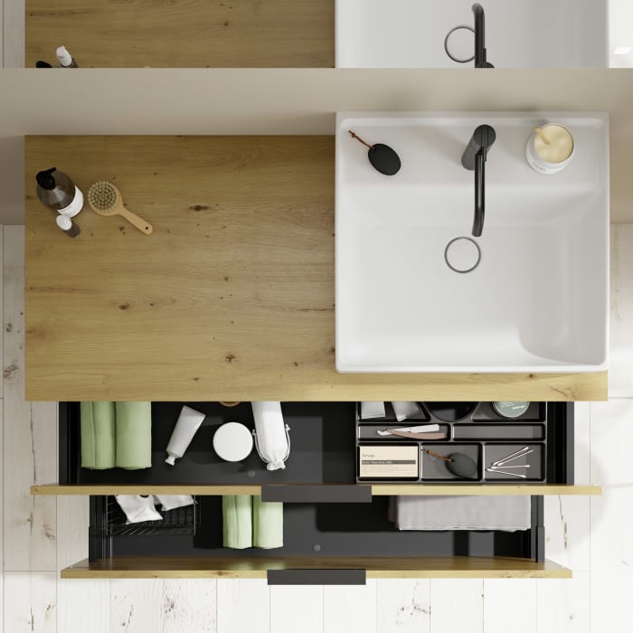 burgbad Eqio Waschtischkombination mit Keramik-Aufsatzwaschtisch 120 cm, rechts, mit Griff G0200