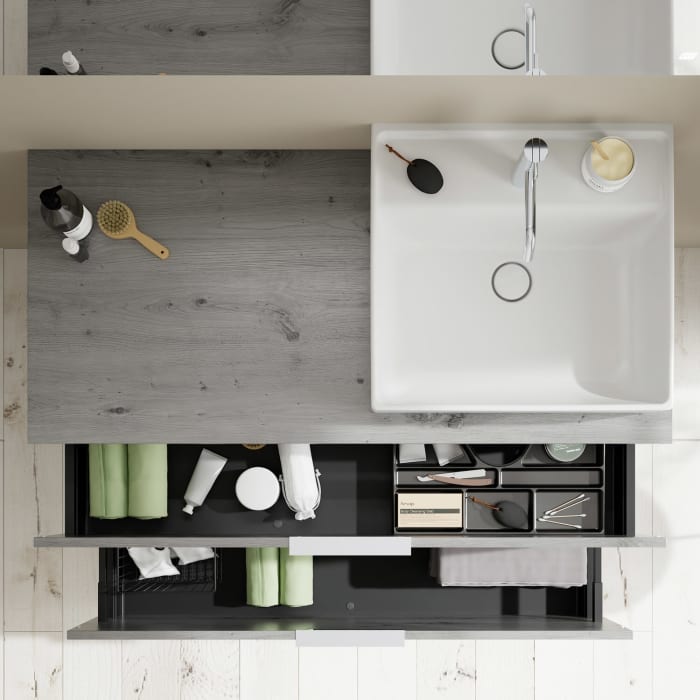 burgbad Eqio Waschtischkombination mit Keramik-Aufsatzwaschtisch 120 cm, rechts, mit Griff G146