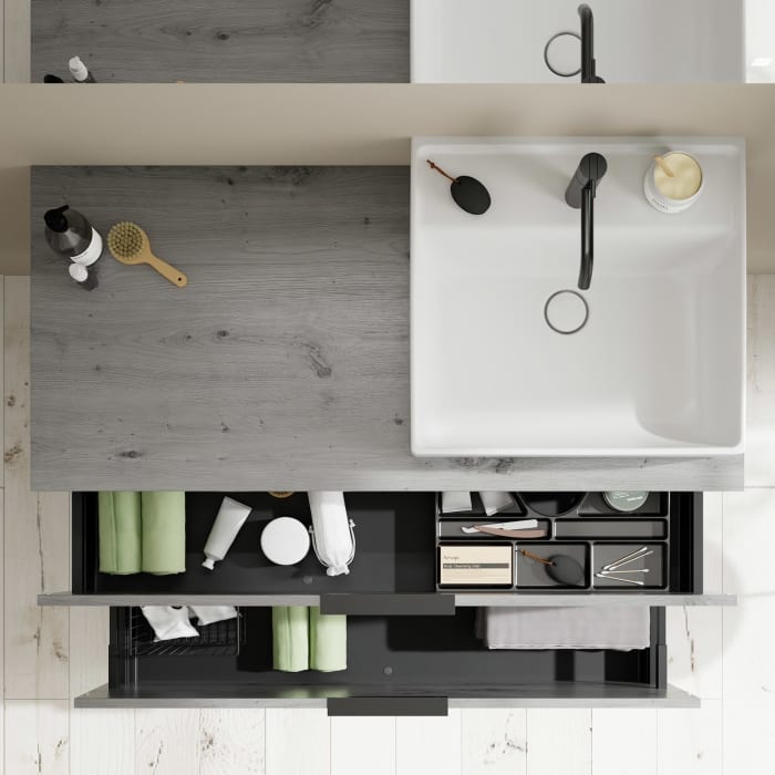 burgbad Eqio Waschtischkombination mit Keramik-Aufsatzwaschtisch 120 cm, rechts, mit Griff G0200