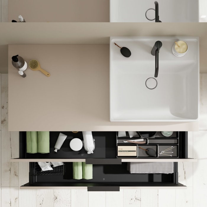 burgbad Eqio Waschtischkombination mit Keramik-Aufsatzwaschtisch 120 cm, rechts, mit Griff G0200