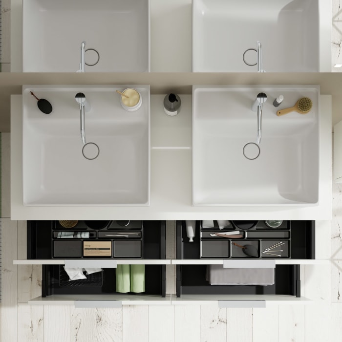 burgbad Eqio Waschtischkombination mit Keramik-Aufsatzwaschtisch 140 cm, links und rechts, mit Griff G0146