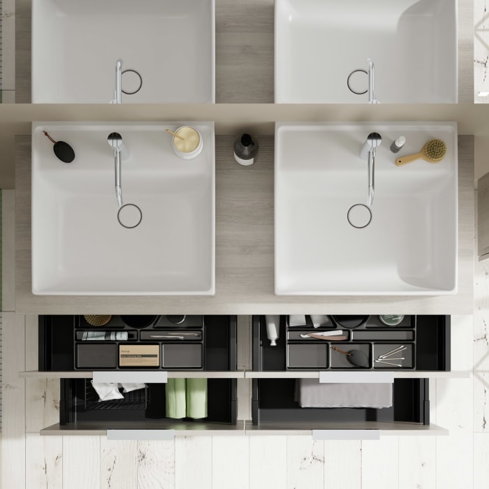 burgbad Eqio Waschtischkombination mit Keramik-Aufsatzwaschtisch 140 cm, links und rechts, mit Griff G0146