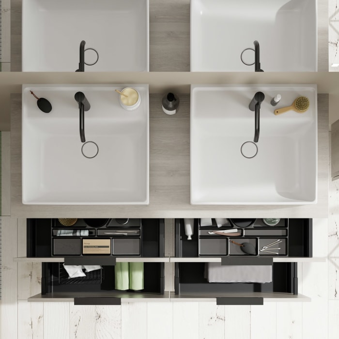 burgbad Eqio Waschtischkombination mit Keramik-Aufsatzwaschtisch 140 cm, links und rechts, mit Griff G0200