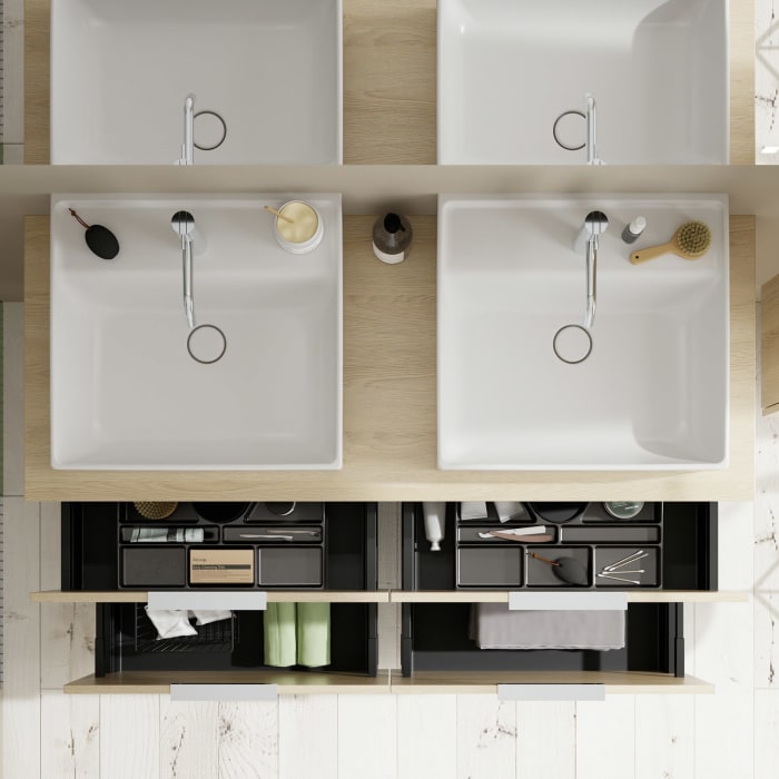 burgbad Eqio Waschtischkombination mit Keramik-Aufsatzwaschtisch 140 cm, links und rechts, mit Griff G0146