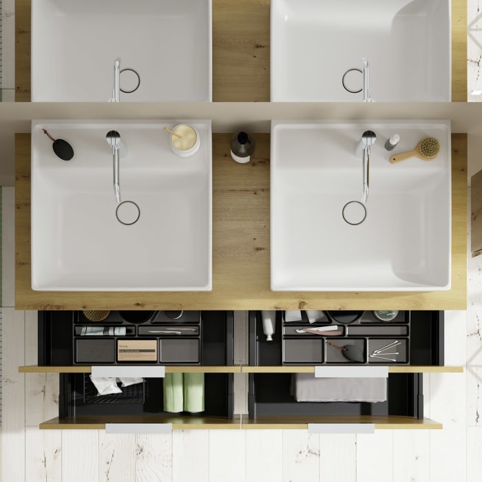 burgbad Eqio Waschtischkombination mit Keramik-Aufsatzwaschtisch 140 cm, links und rechts, mit Griff G0146