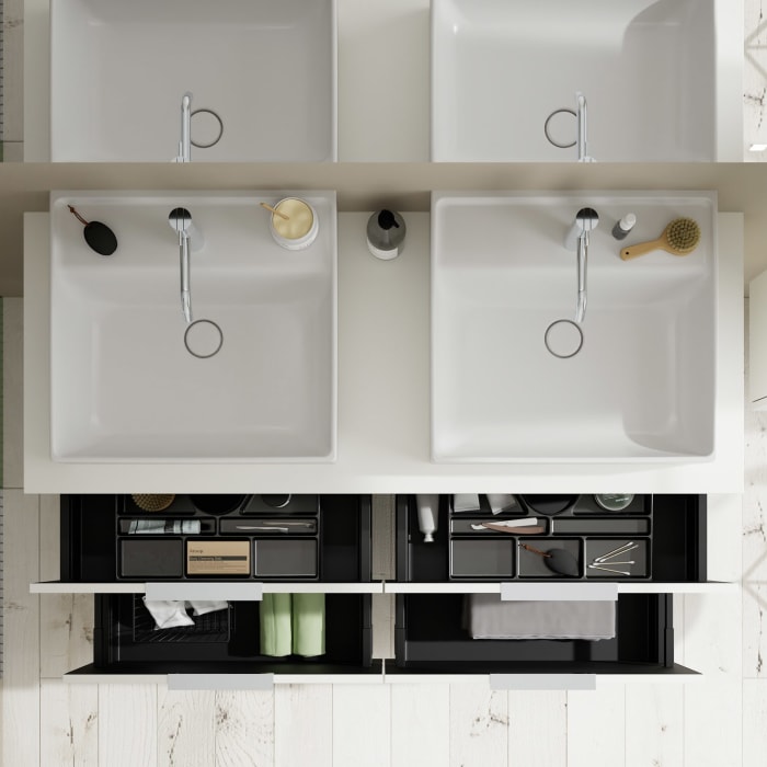 burgbad Eqio Waschtischkombination mit Keramik-Aufsatzwaschtisch 140 cm, links und rechts, mit Griff G0146