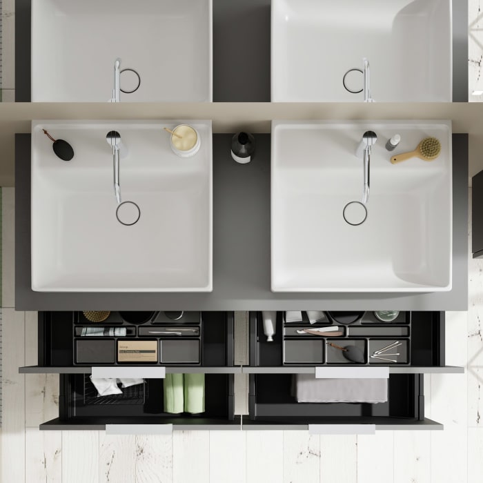 burgbad Eqio Waschtischkombination mit Keramik-Aufsatzwaschtisch 140 cm, links und rechts, mit Griff G0146