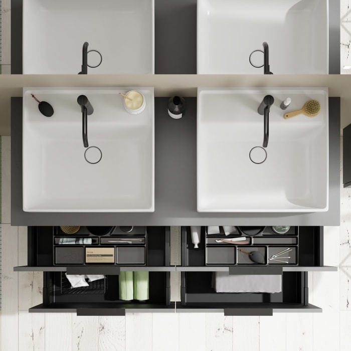 burgbad Eqio Waschtischkombination mit Keramik-Aufsatzwaschtisch 140 cm, links und rechts, mit Griff G0200