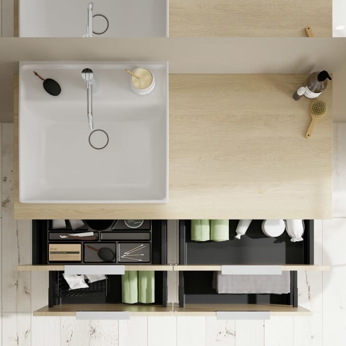 burgbad Eqio Waschtischkombination mit Keramik-Aufsatzwaschtisch 120 cm, links, mit Griff G0146