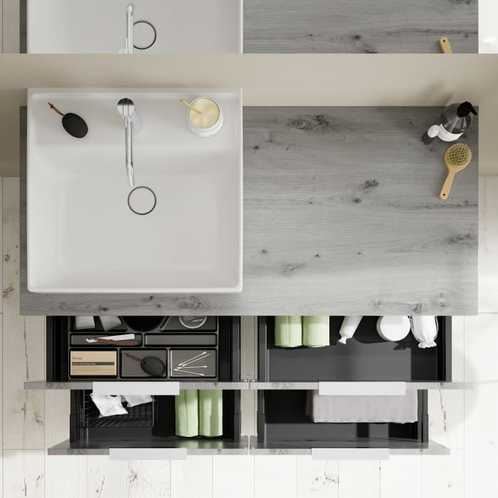 burgbad Eqio Waschtischkombination mit Keramik-Aufsatzwaschtisch 120 cm, links, mit Griff G0146