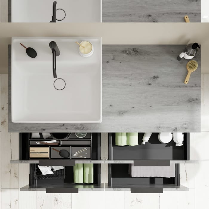 burgbad Eqio Waschtischkombination mit Keramik-Aufsatzwaschtisch 120 cm, links, mit Griff G0200