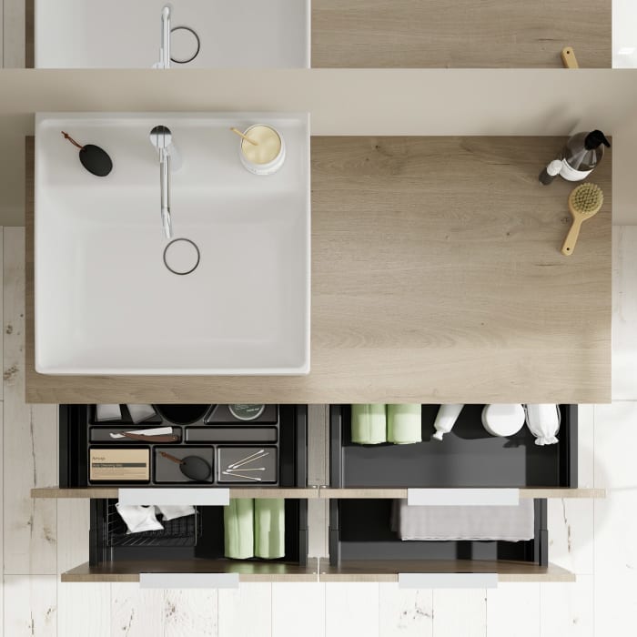 burgbad Eqio Waschtischkombination mit Keramik-Aufsatzwaschtisch 120 cm, links, mit Griff G0146