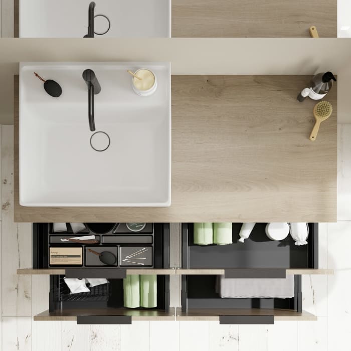 burgbad Eqio Waschtischkombination mit Keramik-Aufsatzwaschtisch 120 cm, links, mit Griff G0200