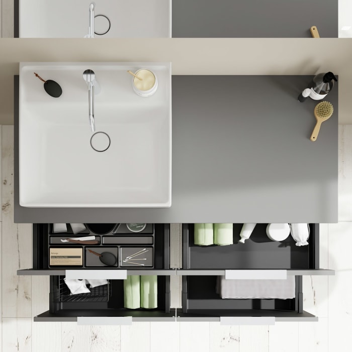 burgbad Eqio Waschtischkombination mit Keramik-Aufsatzwaschtisch 120 cm, links, mit Griff G0146