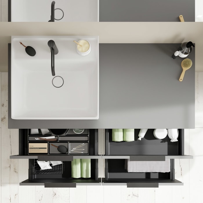 burgbad Eqio Waschtischkombination mit Keramik-Aufsatzwaschtisch 120 cm, links, mit Griff G0200