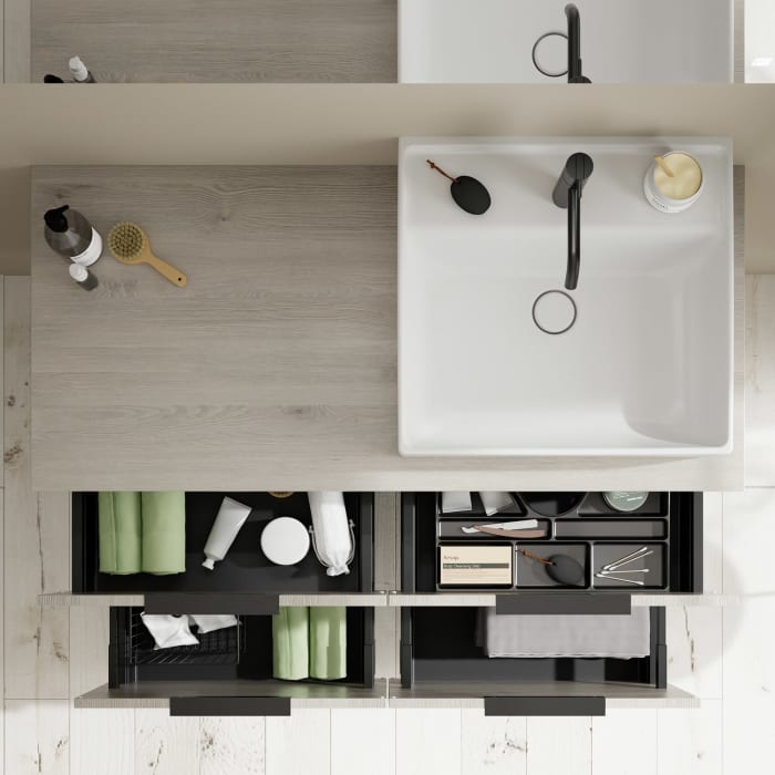 burgbad Eqio Waschtischkombination mit Keramik-Aufsatzwaschtisch 120 cm, rechts, mit Griff G0200