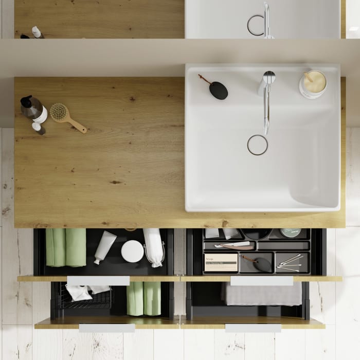 burgbad Eqio Waschtischkombination mit Keramik-Aufsatzwaschtisch 120 cm, rechts, mit Griff G0146