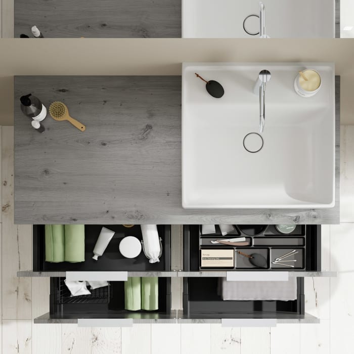 burgbad Eqio Waschtischkombination mit Keramik-Aufsatzwaschtisch 120 cm, rechts, mit Griff G0146