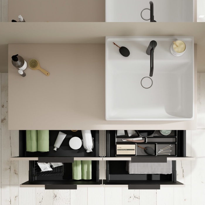 burgbad Eqio Waschtischkombination mit Keramik-Aufsatzwaschtisch 120 cm, rechts, mit Griff G0200