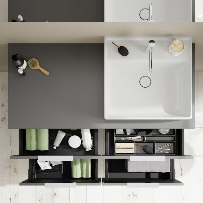 burgbad Eqio Waschtischkombination mit Keramik-Aufsatzwaschtisch 120 cm, rechts, mit Griff G0146