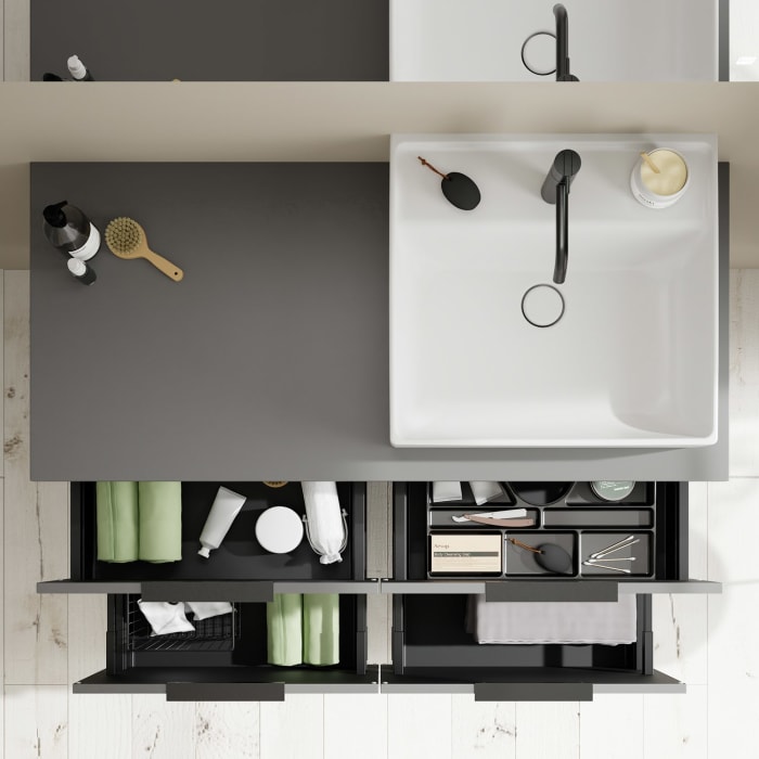 burgbad Eqio Waschtischkombination mit Keramik-Aufsatzwaschtisch 120 cm, rechts, mit Griff G0200