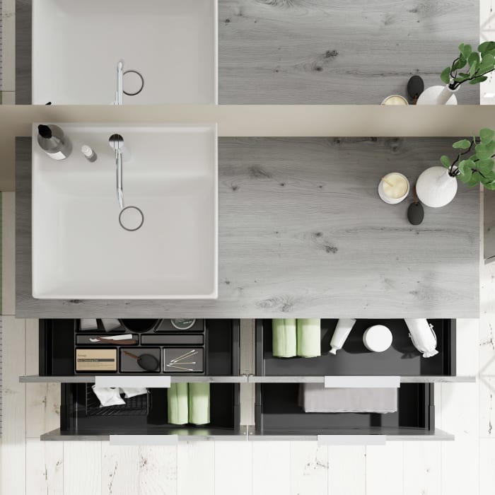 burgbad Eqio Waschtischkombination mit Keramik-Aufsatzwaschtisch 140 cm, links, mit Griff G0146