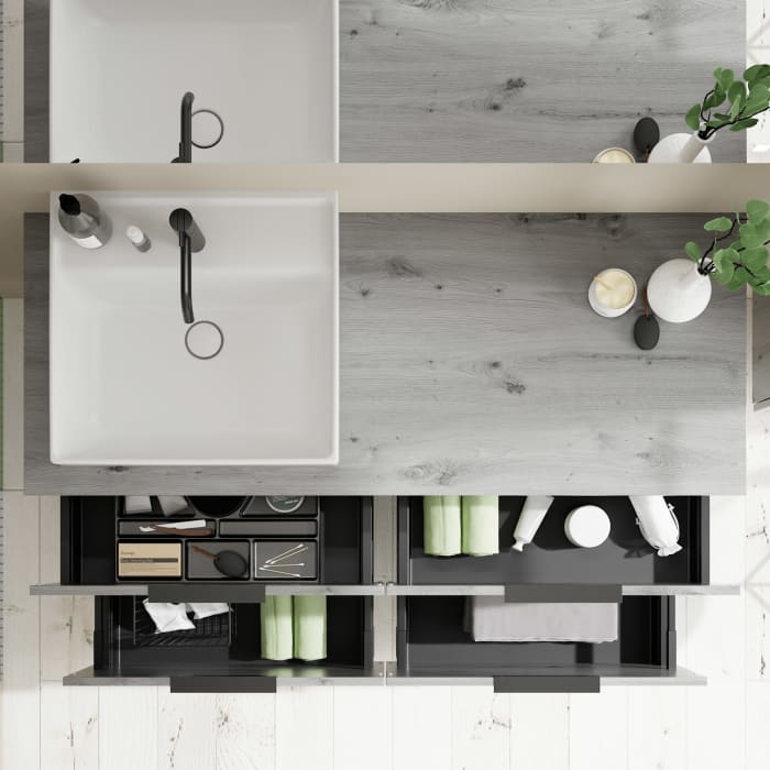 burgbad Eqio Waschtischkombination mit Keramik-Aufsatzwaschtisch 140 cm, links, mit Griff G0200