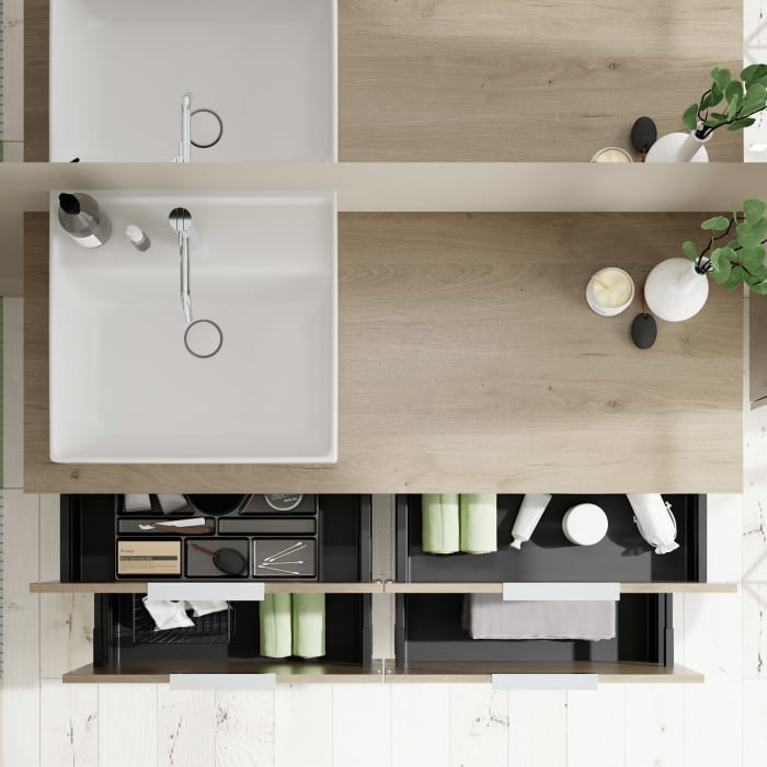 burgbad Eqio Waschtischkombination mit Keramik-Aufsatzwaschtisch 140 cm, links, mit Griff G0146