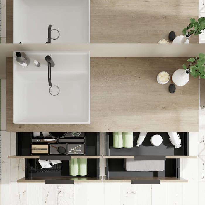 burgbad Eqio Waschtischkombination mit Keramik-Aufsatzwaschtisch 140 cm, links, mit Griff G0200