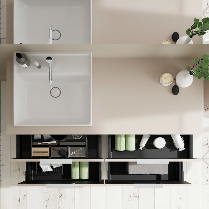 burgbad Eqio Waschtischkombination mit Keramik-Aufsatzwaschtisch 140 cm, links, mit Griff G0146