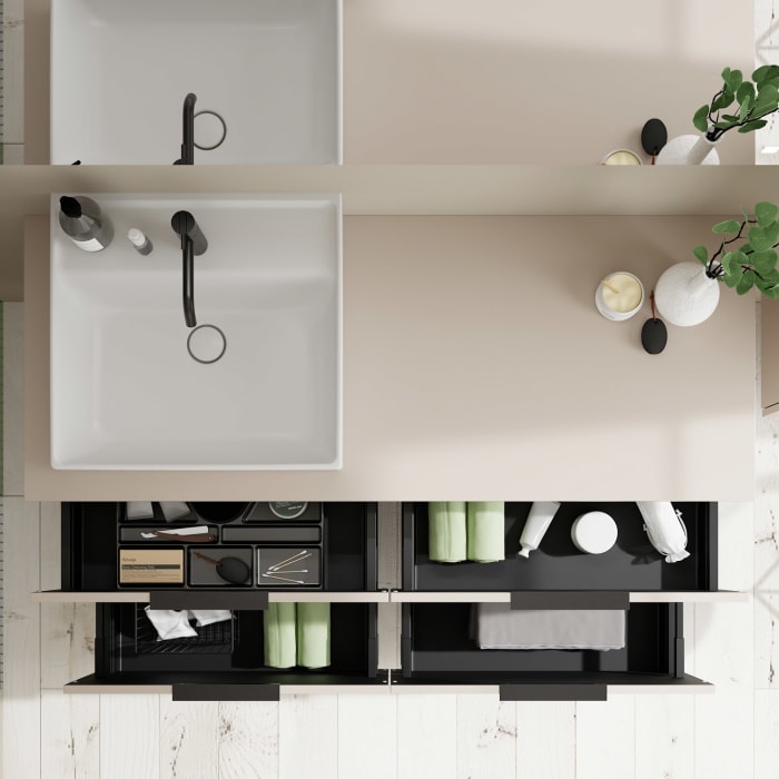 burgbad Eqio Waschtischkombination mit Keramik-Aufsatzwaschtisch 140 cm, links, mit Griff G0200
