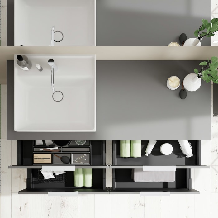 burgbad Eqio Waschtischkombination mit Keramik-Aufsatzwaschtisch 140 cm, links, mit Griff G0146