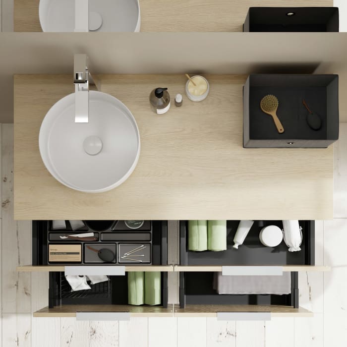 burgbad Eqio Waschtischkombination mit Keramik-Aufsatzwaschtisch 120 cm, links, mit Griff G0146